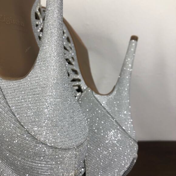 NEW Zigi Soho Drift Caged Peep Toe Ankle Bootie Rhinestone Glitter Heels Size 8 - Picture 7 of 11